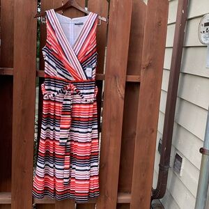 NWT Tommy Hilfiger Sleeveless Belted Horizontal Stripe Midi Dress Size 10